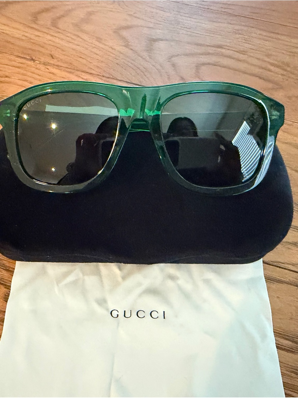 Gucci Green Transparent Square Sunglasses Temple - Made in Italy